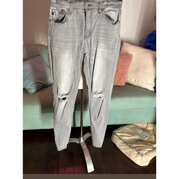 Kancan Womens Jeans sz 30 Gray Denim Skinny Leg Raw Hem Medium Wash Distressed - Picture 1 of 1